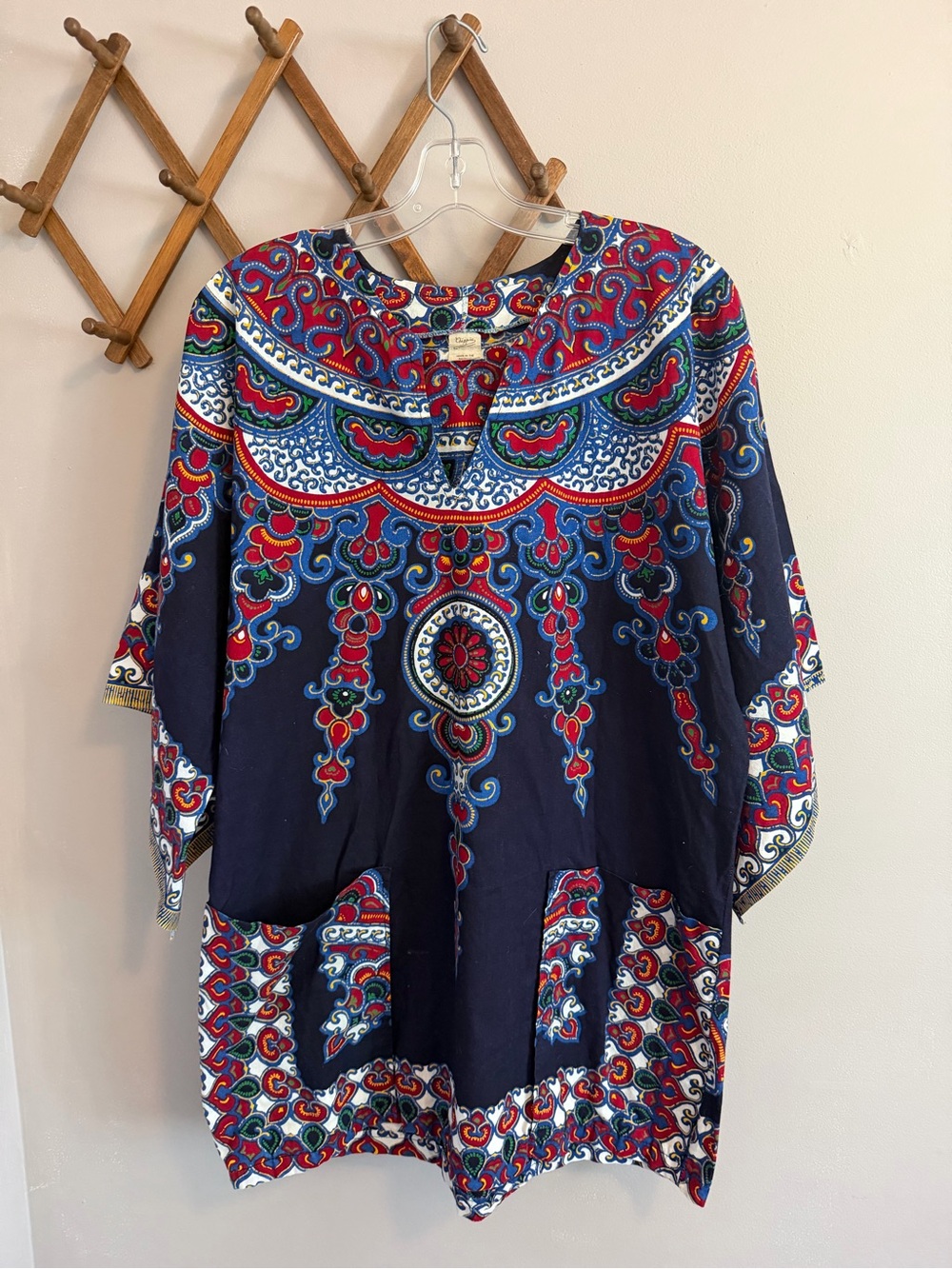 Chippies Vintage Bahamas Dashiki Kaftan Tunic Top Blue L